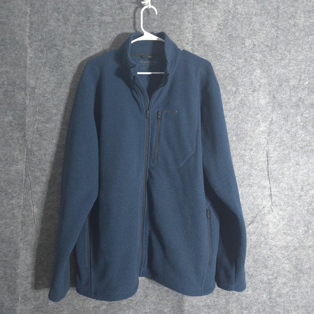 Simms Fleece Jacket Mens XL Blue Full Zip Outdoor Fishing Gear Warm Casual Layer